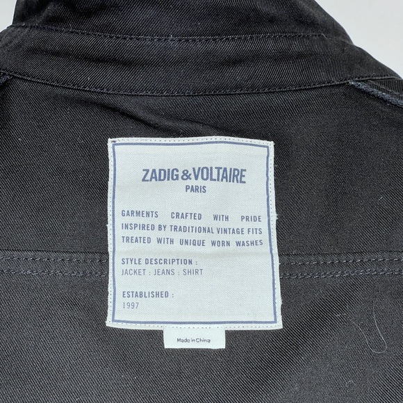 Zadig & Voltaire Black Cotton Military Style Jacket w Embroidery Size Small - Picture 9 of 16
